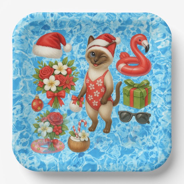 Christmas in July for Cat Lovers Pool Party Paper Plates (Front)