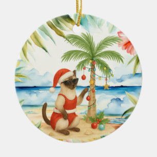 Christmas in July for Siamese cat lovers Ceramic Ornament