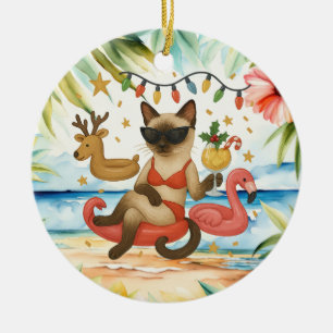 Christmas in July for Siamese cat lovers Ceramic Ornament