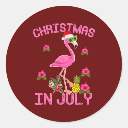 Christmas In July For Women Pink Flamingo  Classic Round Sticker