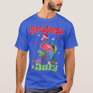 Christmas In July For Women Pink Flamingo  T-Shirt