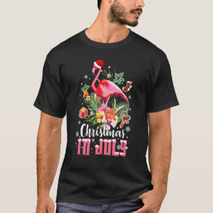 Christmas In July  For Women Pink Flamingo T-Shirt