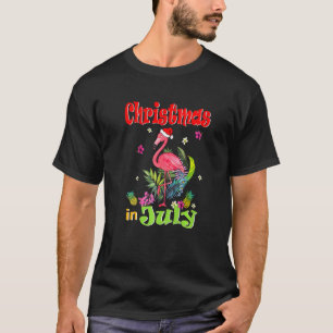 Christmas In July For Women Pink Flamingo   T-Shirt