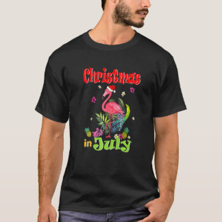 Christmas In July For Women Pink Flamingo T-Shirt