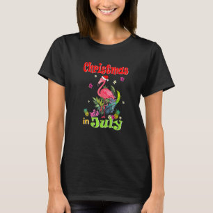 Christmas In July For Women Pink Flamingo   T-Shirt