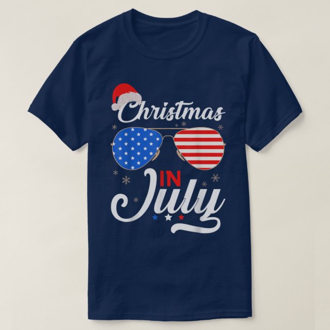 Christmas In July Funny 4th Of July Beach Summer C T-Shirt (Design Front)