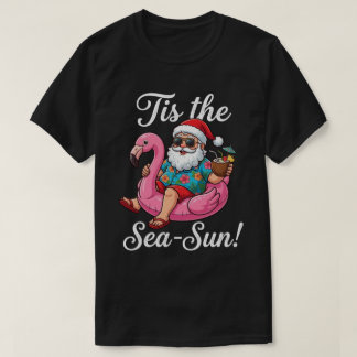 Christmas In July | Funny Beach Santa Flamingo T-Shirt