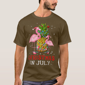 Christmas In July Funny Flamingo Pineapple Summer T-Shirt