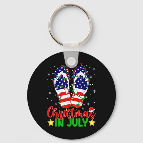 Christmas In July Funny Flip Flops American Flag X Keychain