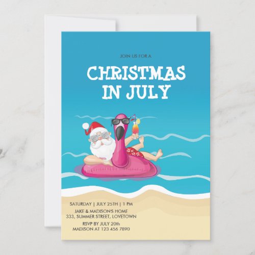 Christmas in July Funny Santa Claus Summer Party Invitation
