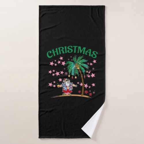 Christmas In July Funny Santa Claus Tropical Beach Bath Towel