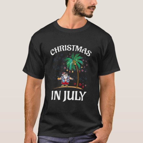 Christmas In July Funny Santa Claus Tropical Beach T_Shirt