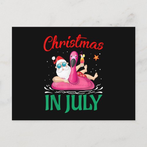 Christmas In July Funny Santa Flamingo Summer Beac Postcard