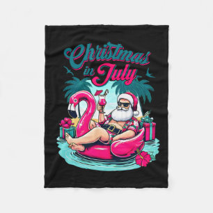 Christmas In July Funny Santa Relax On Beach Fleece Blanket