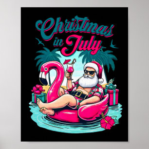 Christmas In July Funny Santa Relax On Beach Poster