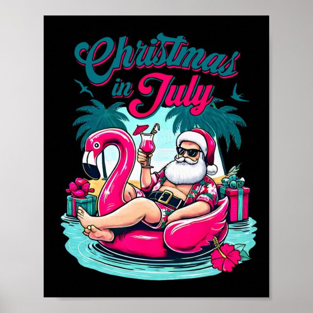 Christmas In July Funny Santa Relax On Beach  Poster (Front)