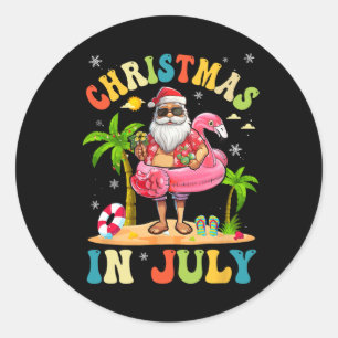 Christmas In July Funny Santa Summer Beach Vacatio Classic Round Sticker