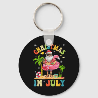 Christmas In July Funny Santa Summer Beach Vacatio Keychain