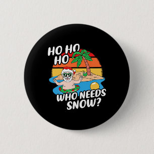 Christmas In July Funny Santa Surfing Summer Beach Button