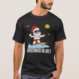 Christmas In July Funny Santa Surfing Summer Beach T-Shirt