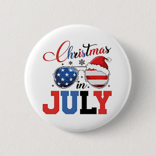 Christmas in July Funny Santa Xmas 4h of July Button