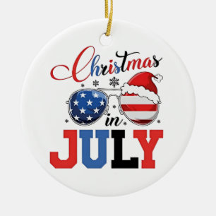 Christmas in July Funny Santa Xmas 4h of July Ceramic Ornament