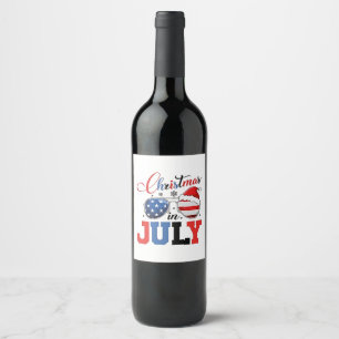 Christmas in July Funny Santa Xmas 4h of July  Wine Label