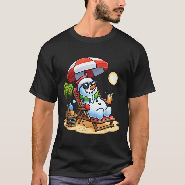 Christmas In July Funny Snowman Summer Fun Beach H T-Shirt (Front)