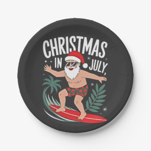 Christmas in July Funny Surfing Santa Vacation Paper Plates