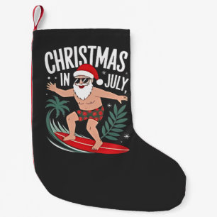 Christmas in July Funny Surfing Santa Vacation  Small Christmas Stocking