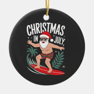 Christmas in July Funny xmas Christmas Santa Beach Ceramic Ornament