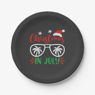 Christmas in July Funny Xmas Santa Vacation Summer Paper Plates