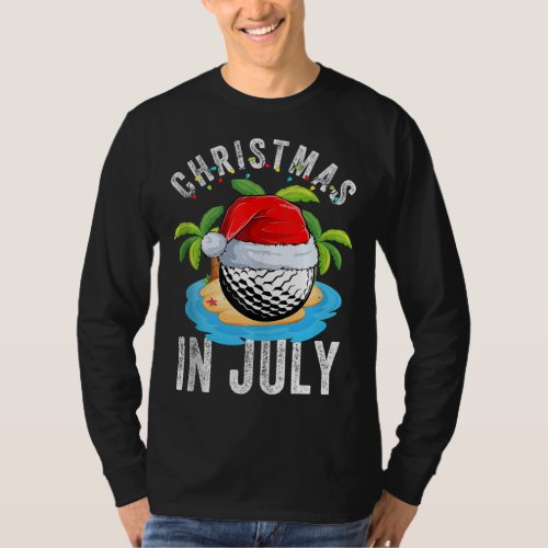 Christmas in July Golf Ball Santa Hat Summer Party T_Shirt