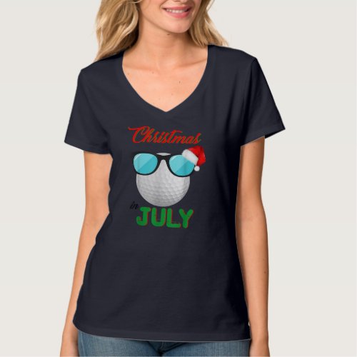 Christmas in July Golf Golfer Glasses Santa Hat Su T_Shirt