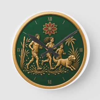 Christmas in July Green and Gold Round Clock
