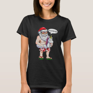 Christmas In July Holiday Santa Claus Unicorn Pool T-Shirt