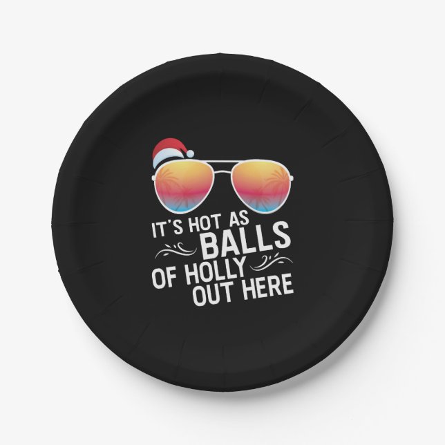 Christmas In July Hot As Balls Santa Sunglass Paper Plates (Front)
