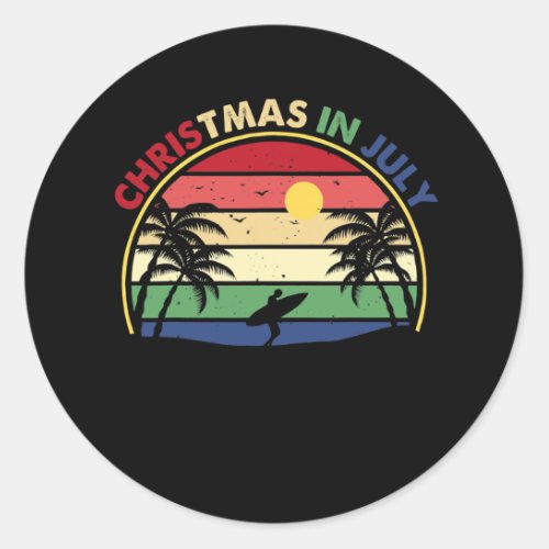 Christmas in July I go surfing vintage summer Classic Round Sticker
