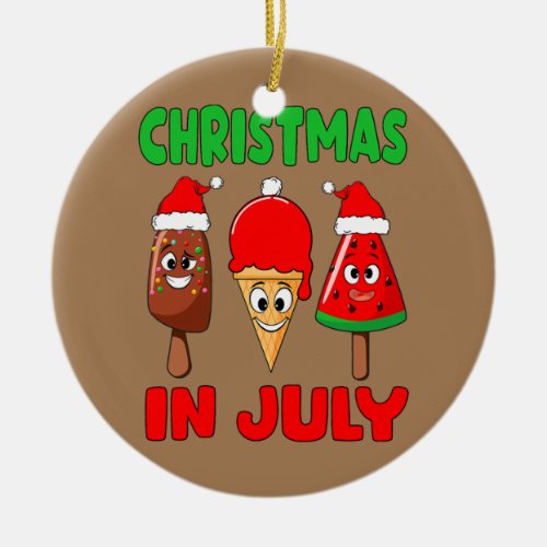 Christmas In July Ice Cream In Santa Hat Kids Ceramic Ornament