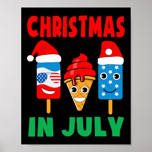 Christmas In July Ice Cream Pops In Santa Hat Kids Poster (Front)