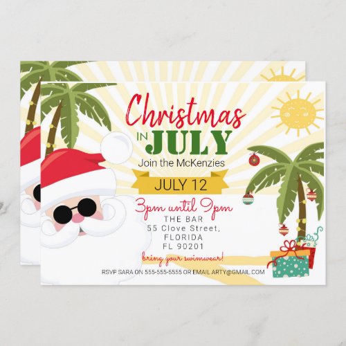 Christmas in July invitation fun summer party Invitation