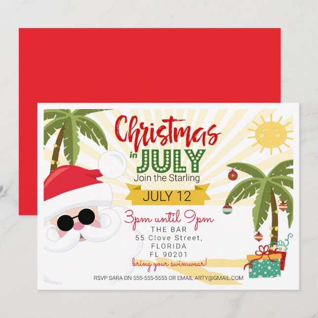 Christmas in July invitation, fun summer party Invitation (Front/Back)