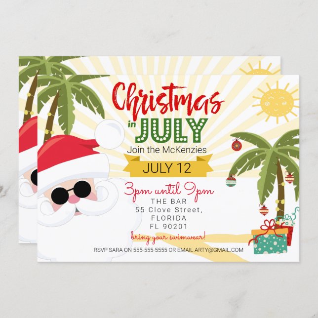 Christmas in July invitation, fun summer party Invitation (Front/Back)