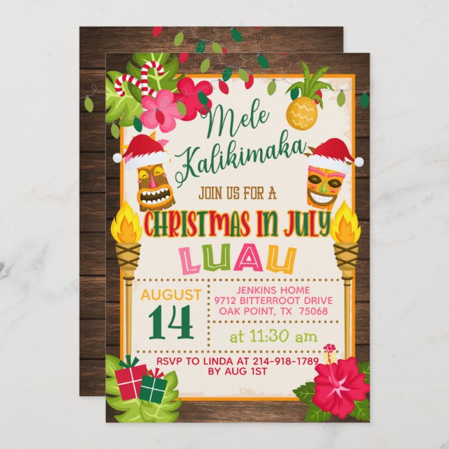 Christmas in July Luau Invitation (Front/Back)