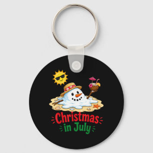 Christmas In July Melting Snowman Beach Vacation Keychain