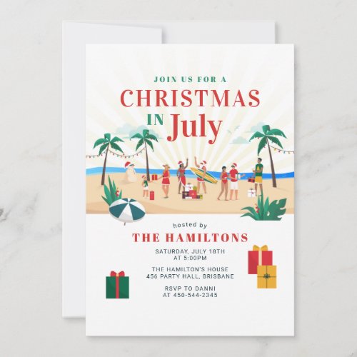 Christmas in July Modern Family Summer Party Invitation