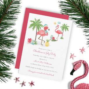 Christmas in july modern flamingo party invitation