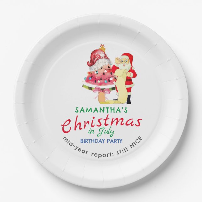 Christmas in July Naughty / Nice Toddler Birthday Paper Plates (Front)
