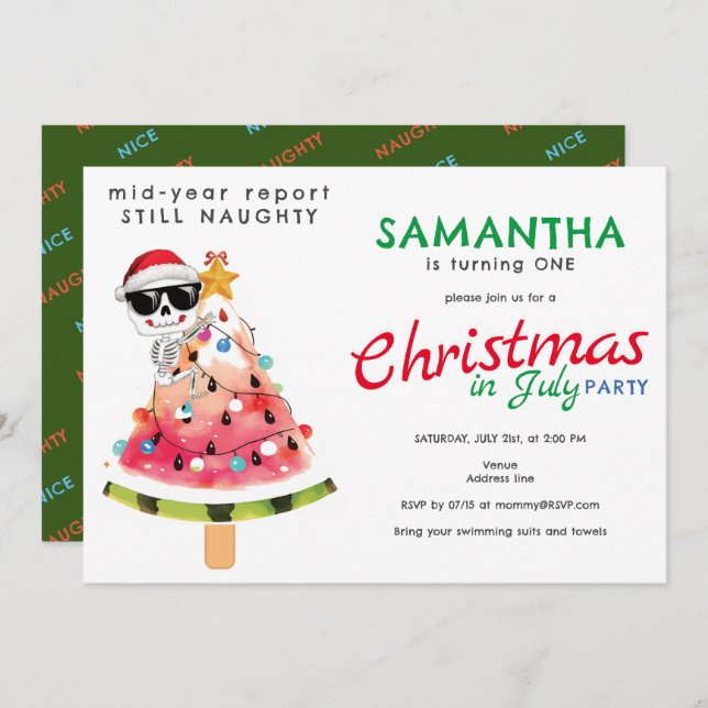 Christmas in July Naughty or Nice Toddler Birthday Invitation (Front/Back)