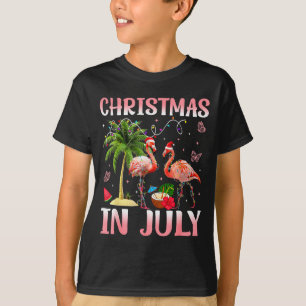 Christmas In July Nk Flamingo Santa Hat Christmas T-Shirt